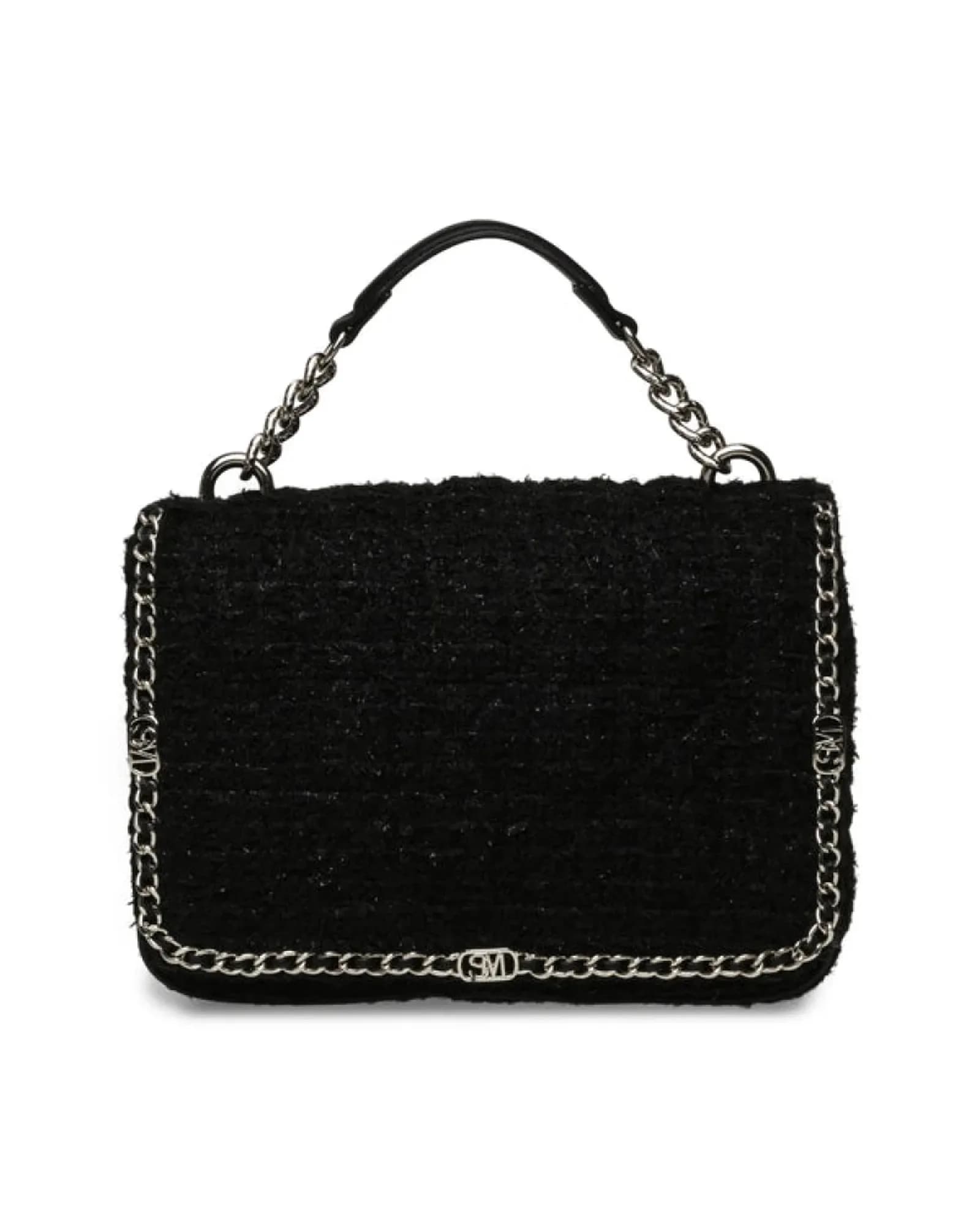 STEVE MADDEN BSTELLET BLK/SIL SMALL SATCHEL
