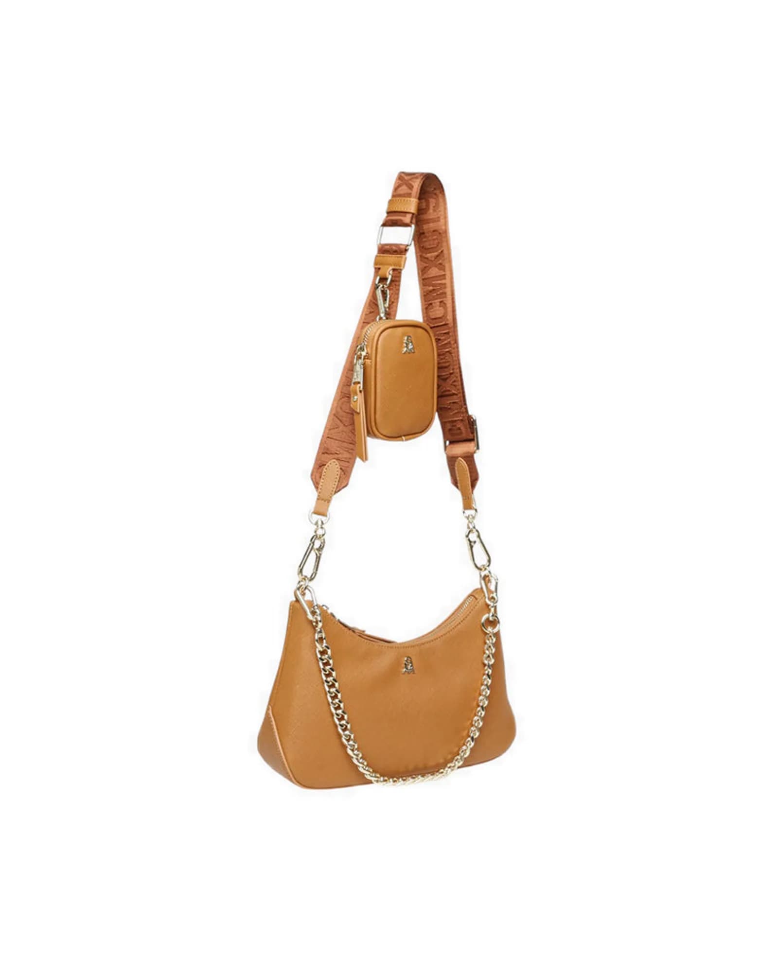 STEVE MADDEN BSIN CAMEL/GOLD CROSSBODY
